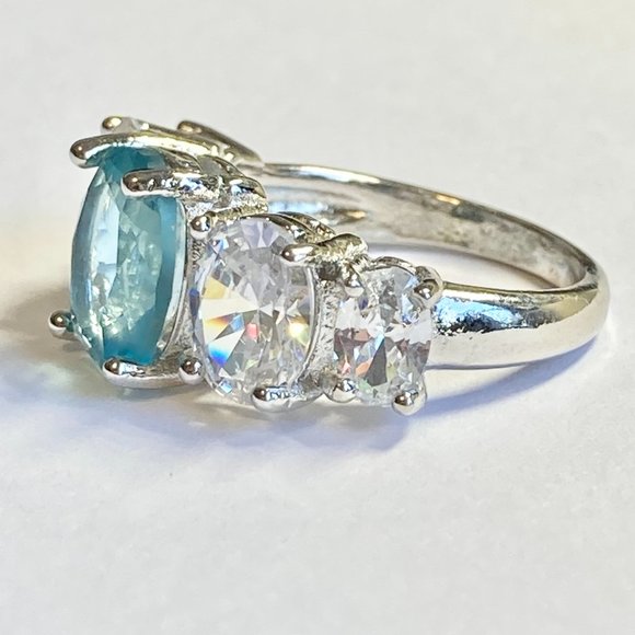Silver Topaz Blue Cubic Zirconia Anniversary Ring Size 7 Plated Simulated - Picture 6 of 9
